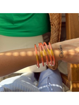 Alice İsstanbul Turuncu Plastik Simli Bilezik Seti