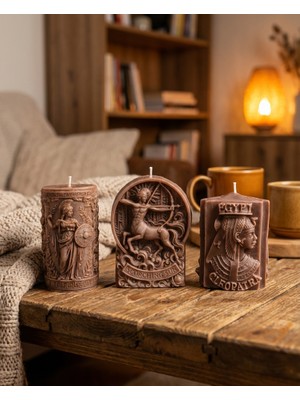 Raw Home Mitolojik Figürlü Dekoratif Mum Seti – Amber Kokulu %100 Soya Wax El Yapımı Antik Tasarım