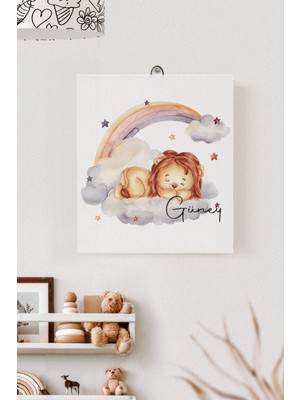 Lilabio Isme Özel Çocuk Odası Kanvas Tablo Aslan (17X21 Cm)