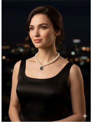 Eski Yeni Antik Zümrüt Damla Inci Kolye