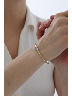 Yavuz Kuyumculuk 14 Ayar Altın Safir Kalp Detaylı Kelepçe