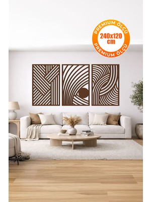 3 Parça Modern Geometrik Ahşap Duvar Tablosu Seti – Dekoratif Mdf Tablo
