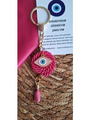 Svc Aksesuar Hediyelik Nazar Boncuklu Anahtarlık - Fuşya - Düğün Hediyesi - Kına Hediyesi- Kız Bebek Hediyelik - 13 cm