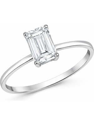 Zeya Kuyumculuk 14 Ayar Beyaz Altın Baget Tektaş Yüzük