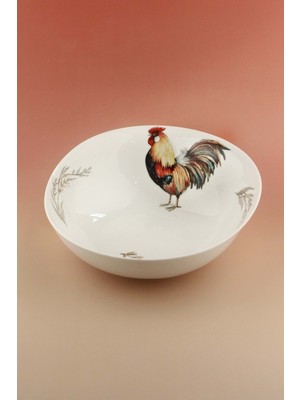 Bursa Porselen Dekor Horoz Büyük Boy Porselen Salata Kasesi