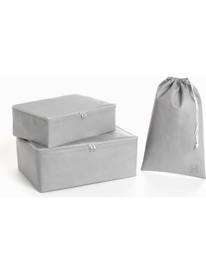 Hype Store Ocean Home Textile 3'lü Gri Renk Bavul Içi Düzenleyici Set