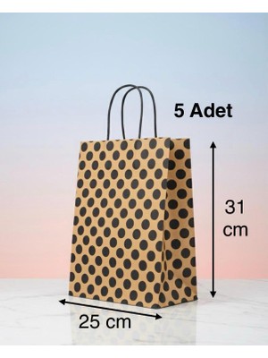 e ERTA Kraft Siyah Puantiyeli Kraft Çanta 25X31 cm -5 Adet- Hediye Poşeti , Hediye Paketi Kraft Kağıt Çanta