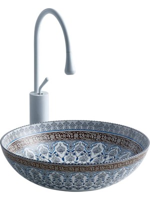 Lena - Tezgah Üstü Porselen Lavabo Çini Işlemeli Outlet - E-7029-