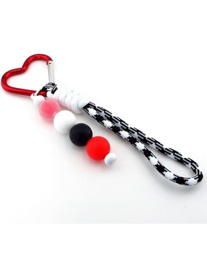 Solfera Büyülü Kontrast Kalp Klipsli El Yapımı Kırmızı Siyah Top Charmlı Çanta Süsü KY167