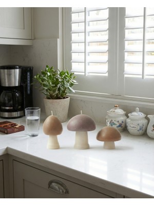 Raw Home Mantar Tasarımlı Dekoratif Mum Seti – %100 Soya Wax Amber Kokulu 3’lü Set