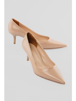 Mubiano Kadın Stiletto Sivri Burun Topuklu Ayakkabı Elva Bej