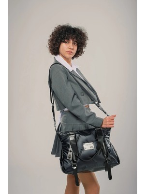 Armüz Tiven Siyah Cilt Omuz ve Kol Çantası