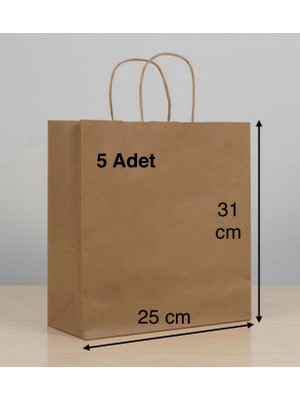 e ERTA Burgu Saplı Kraft Çanta 25X31 cm 5 Adet Hediye Poşeti , Hediye Paketi , Kraft Kağıt Çanta