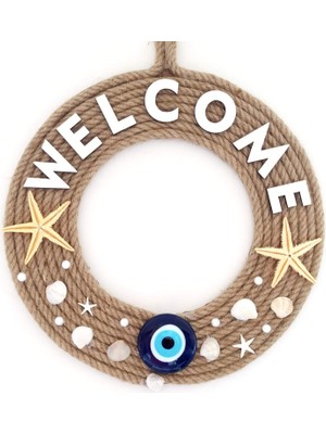 Braventa Collection Jüt Ipten Deniz Yıldızlı Nazar Boncuklu Incili Deniz Kabuklu Welcome Yazılı Kapı Süsü