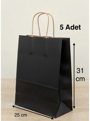 e ERTA Siyah Renkli Kraft Çanta 25X31 cm 5 Adet Hediye Poşeti , Hediye Paketi , Kraft Kağıt Çanta
