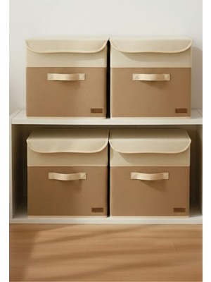 Luxway Home Beyaz Garnili Jüt Kapaklı Dolap Içi Çamaşır Oyuncak ve Düzenleyici Katlanır Kapaklı Saklama Kutusu 30X30X30