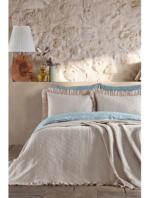Doqu Home Leris Bouquet Fırfırlı Yatak Örtüsü Tek Kişilik Taş