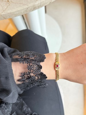 Houseki cm Kırmızı Tektaş Hasır Künye Bileklik