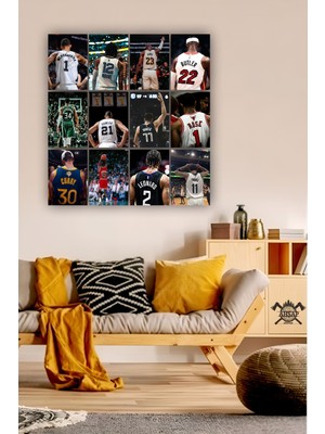 Pi Dekorasyon 12 Parça Nba, Basketbol Oyuncuları Resimleri Çerçeve Görünümlü Mdf Tablo Duvar Süsü Hediyelik