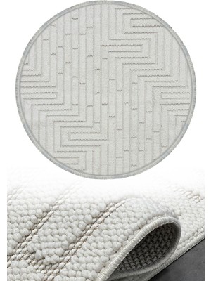 Woolen Halı Woolen Disney Anti Alerjik Daire Bukle Halı 8003 Beyaz