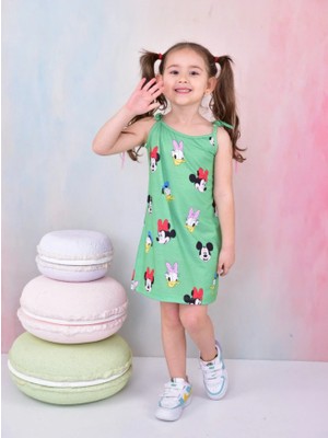 Buufuu Yazlık Kız Çocuk Baskılı Ip Askılı Bağcıklı Elbise