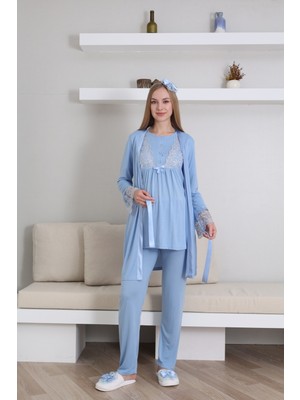 Erdeniz Tekstil Doğum Öncesi ve Sonrası Kullanıma Uygun Hamile Lohusa Pijama/sabahlık Takımı-3 Parça