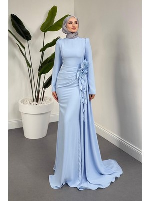 Merven Akyüz Ornella Yandan Tokalı Özel Tasarım Balık Abiye Bebe Mavisi