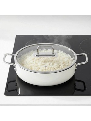 Taç Sera Feel Yanmaz Yapışma Seramik Basık Tencere 24 Cm/beyaz