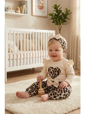 Babymod Leopar Desenli 3'lü Pamuklu Kız Bebek Takım Set