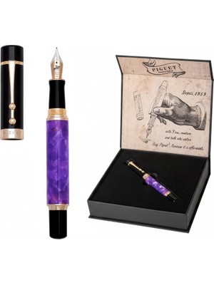 Braventa Collection Piguet - Altın Kaplama Uçlu Lüks Taurus Tükenmez ve Dolma Kalem (Dolma Kalem, Amour Violet)