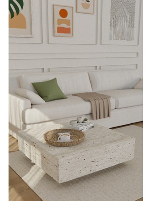 Estoria Home Traverten Mermer Desen Kullanışlı Kare Uçan Orta Sehpa Yeni Nesil Modern Salon Küp Sehpa