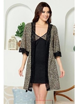 Miravm Kadın Leopar Desen Sabahlık Takım