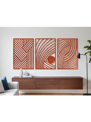 3 Parça Modern Geometrik Ahşap Duvar Tablosu Seti – Dekoratif Mdf Tablo