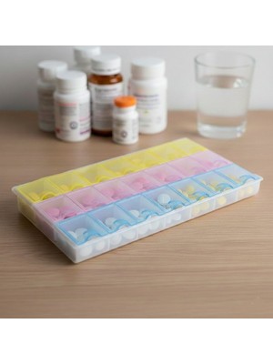Gaman 21 Bölmeli Renkli Günlük Hap Saklama Kutusu - Taşınabilir Organizer 3 Renk Kapaklı
