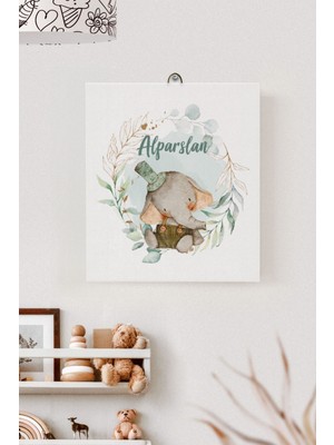 Lilabio Isme Özel Çocuk Odası Kanvas Tablo Fil (17X21 Cm)