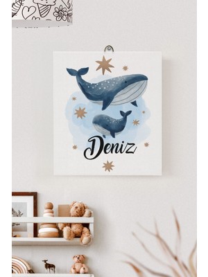 Lilabio Isme Özel Çocuk Odası Kanvas Tablo Balina (17X21 Cm)