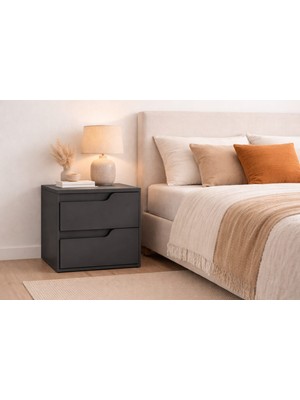 Alteks Dekor Modern 2 Çekmeceli Mdf Lam Komodin, Yatak Odası & Genç Odası & Ofis, Pürüzsüz Yüzey