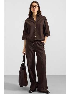 Olcay Truvakar Kol Ceket Pantolon Denim Ikili Takım Kahve 9415-TK