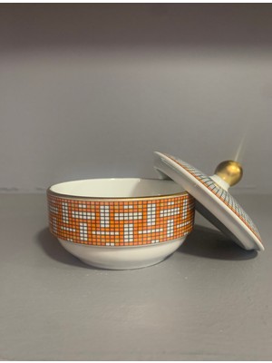 Konyax Honey Turuncu Kapaklı Porselen Şekerlik