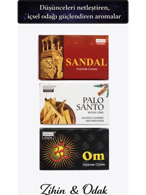 HYGE Zihin & Odak 3’lü Konik Tütsü Seti Palo Santo/sandal/om Meditasyon Rahatlatıcı Koku Ev Ofis