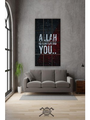 Pi Dekorasyon 12 Parça Allah Is Watching You Çerçeve Görünümlü Mdf Tablo Duvar Süsü Hediyelik Eşya (45CM x 85CM)