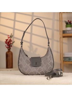 Safari Desen Omuz Askılı Deri Çanta - 40420 , Hakiki Deri , Oval Kesim , Bayan Çanta