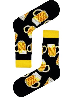 Bemp Çoklu Biralar Desenli Siyah Soket Çorap