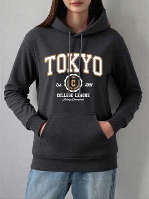 Tokyo Kolej Ligi Baskılar Hoodie Kadın Kış Polar Sıcak Kazak Temelleri Cep Kazak Rahat Rahat