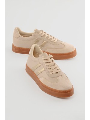 Mubiano Kadın Sneaker Bağcıklı Spor Ayakkabı Leron Bej