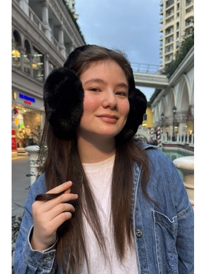 Mollycrush Genç Siyah Peluş Kulaklık | Uniseks Kışlık Yumuşak Kulak Koruyucu