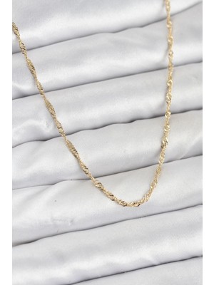 Mç Plus cm 14K Gold Renk Yassı Burgulu Model Kadın Kolye