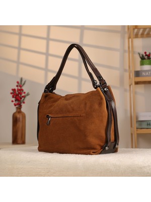 Kahve Renk / Süet Deri Çanta - 40111 , Orijinal Deri , Bayan Çanta , Iç ve Dış Cepli