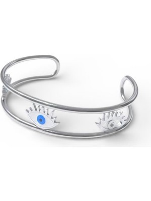 Cesicey Çelik Göz Nazar Bileklik Taş Detaylı Gümüş Renk