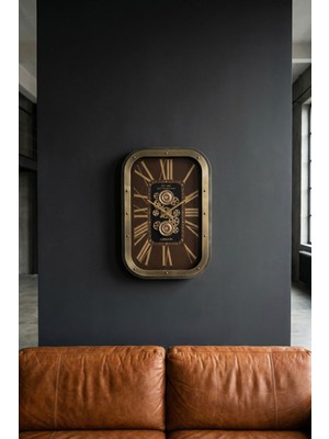 Acar Dekoratif Çarklı Duvar Saati Kahverengi - 63 cm